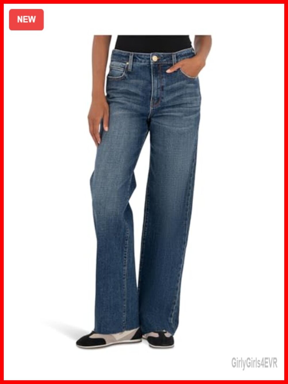 High-Rise Straight Leg Jeans Raw Hem 5-Pocket Denim